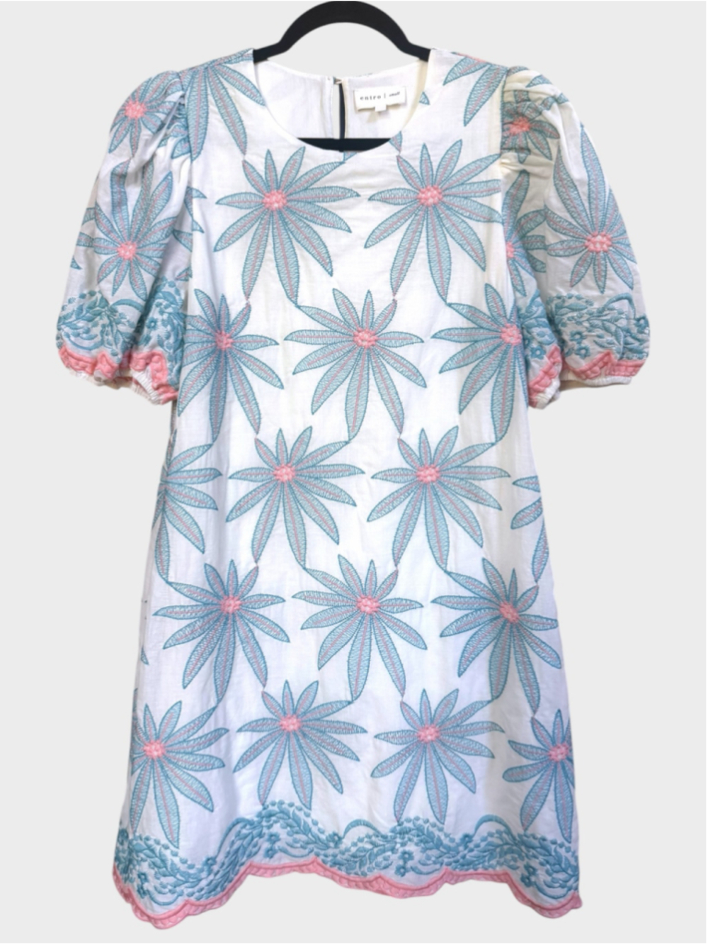 Entro Floral Embroidered Puff Sleeve Mini Dress Size S